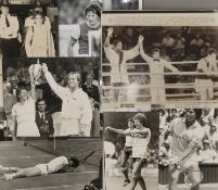 A quantity of 1980's sporting photographs, including football, grandprix, athletics and Wimbledon.