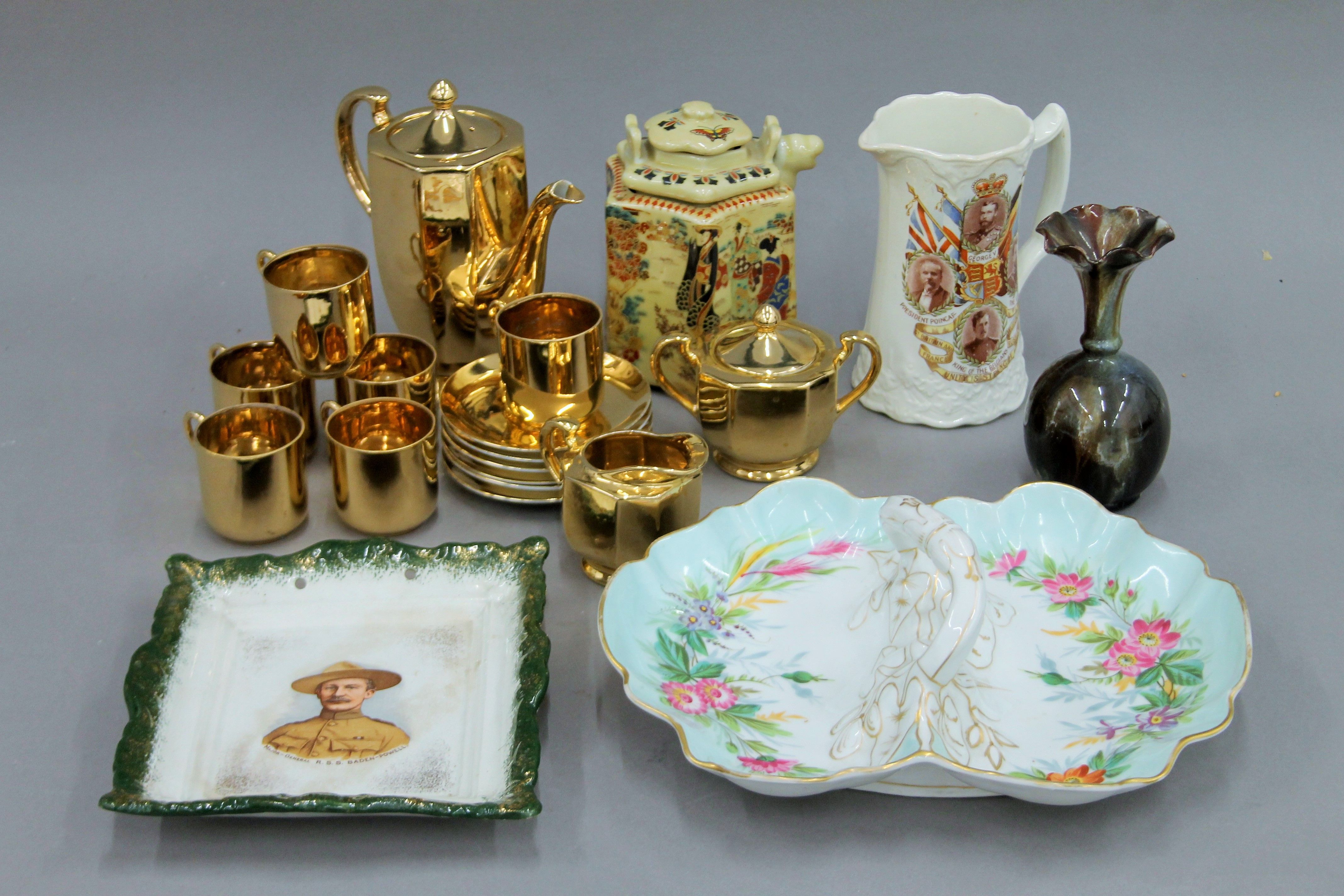 A box of miscellaneous decorative porcelain,