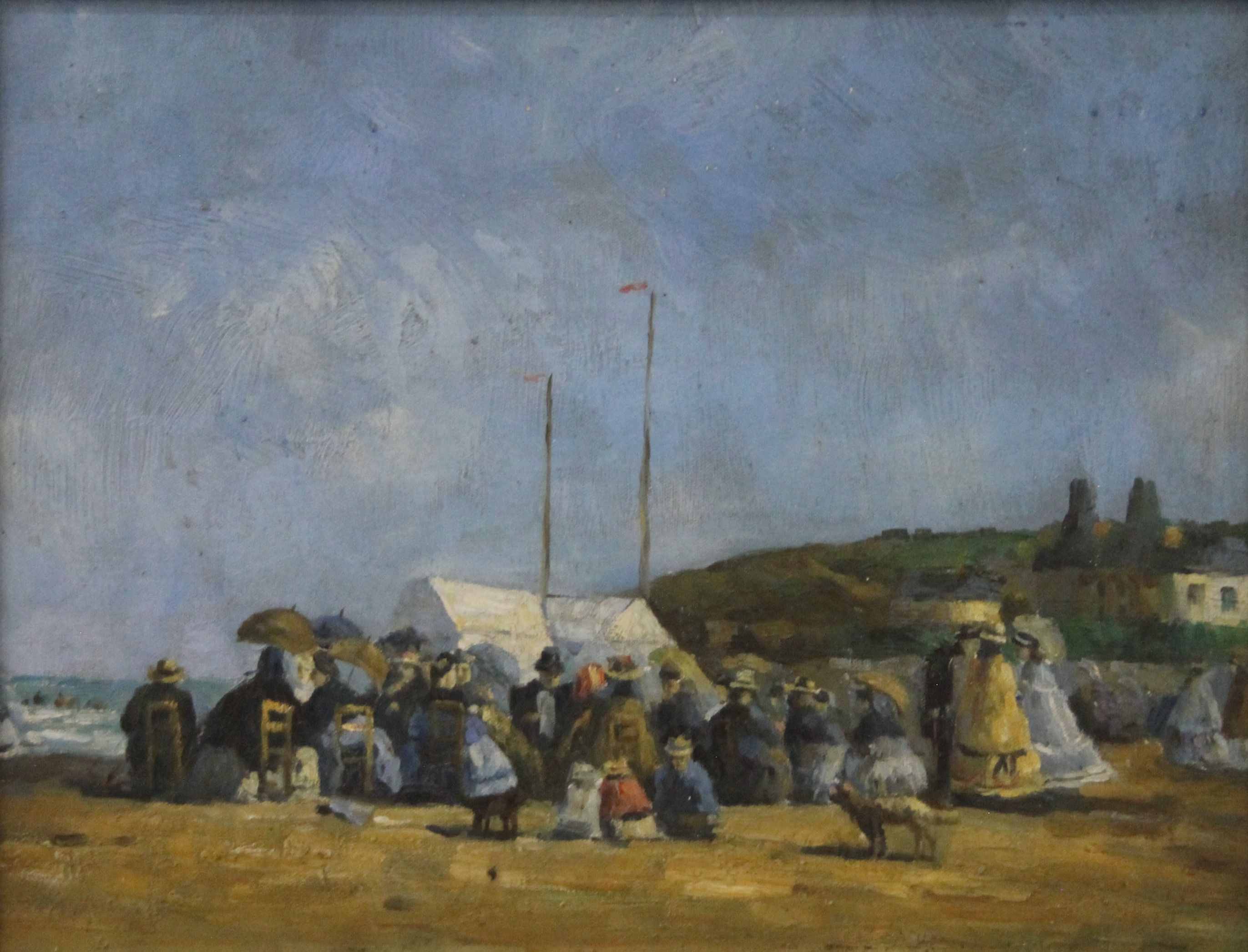 A Victorian Beach Scene, oil on canvas laid down, framed. 40.5 x 31 cm.