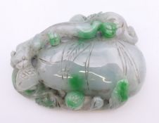 A two tone jade pendant. 7.5 cm high.