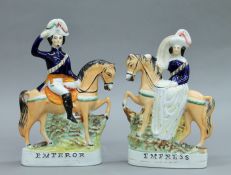 A pair of 19th century Staffordshire pottery flat back models, The Emperor and The Empress.