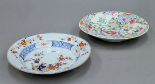 An 18th century Chinese dish in the Imari pallet and an 18th century style florally decorated dish.