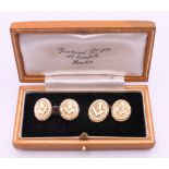 A vintage pair of Masonic rose gold backed cufflinks, boxed. 6.2 grammes total weight.