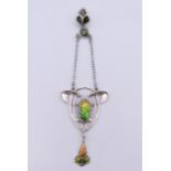 A silver Art Nouveau style pendant. 8.5 cm high overall.