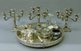 A quantity of silver plate, etc., including a large tray. The tray 51 cm diameter.