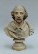 A carved oak bust of William Shakespeare. 40 cm high.