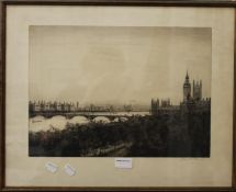 JOHNSTONE BAIRD, Westminster Bridge, signed to the margin, framed and glazed. 40 x 29 cm.