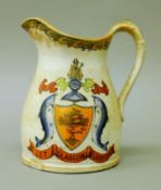 A Victorian pottery jug decorated with the crest of Glasgow. 18.5 cm high.
