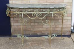 A marble topped metal console table. 148.5 cm wide.