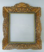 A late 19th/early 20th century Canton carved wooden picture frame. 45.5 x 54 cm.