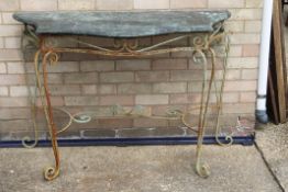 A marble topped metal console table. 125.5 cm wide.