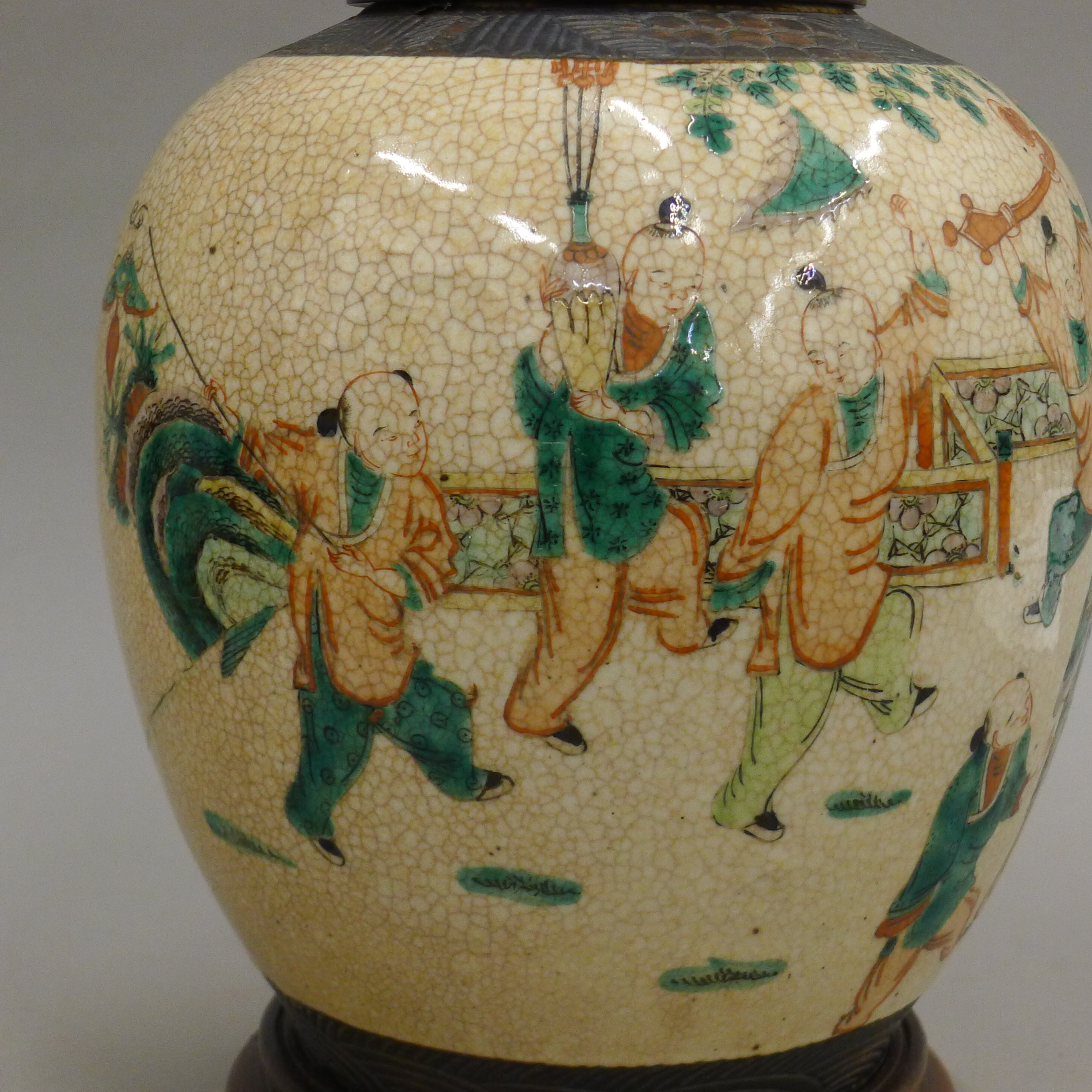 A Chinese crackle glaze porcelain lamp. 42 cm high. - Image 5 of 12