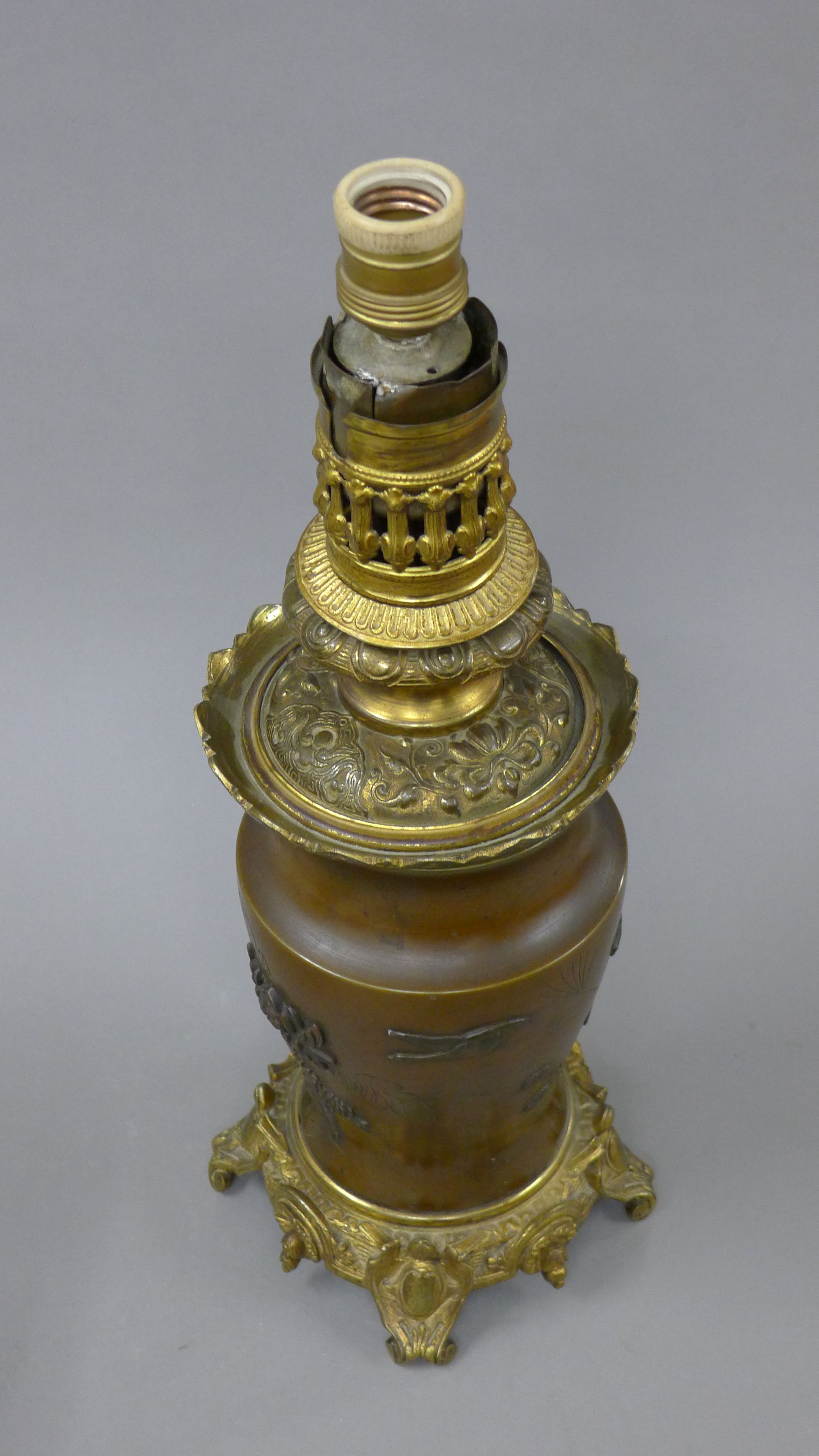 A Japanese bronze lamp. 45 cm high. - Image 2 of 6