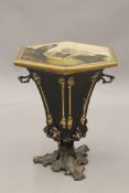 A Victorian toleware purdonium, the lid painted with a scene of Dryburgh Abbey,