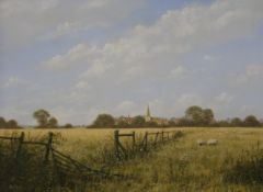E HERSEY, Sheep in a Landscape, oil on canvas, framed. 60 x 45 cm.