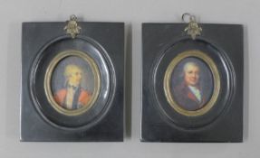 A pair of black framed miniatures. 11 x 12.5 cm.