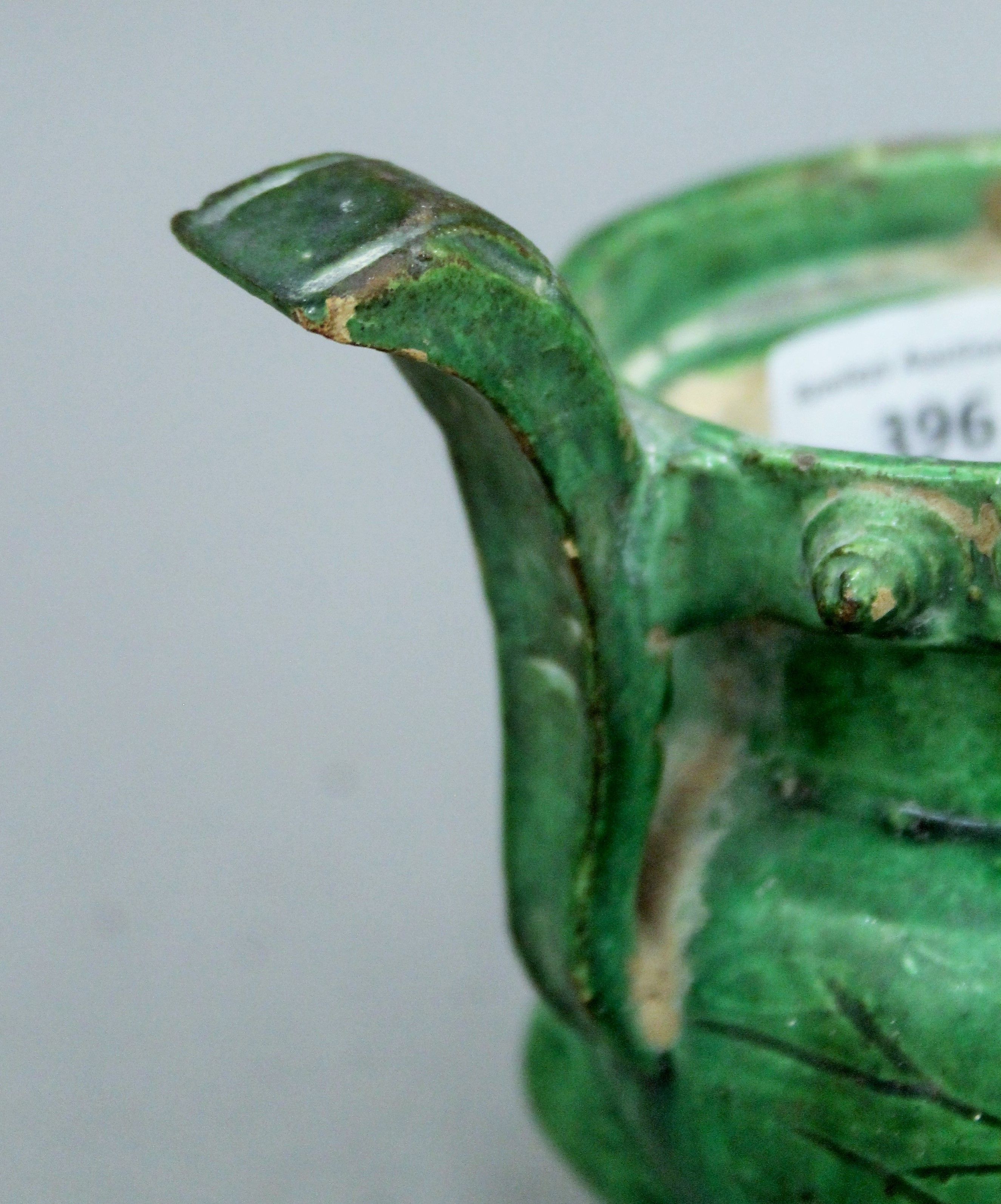 A Chinese green and brown glazed pottery censer. 14.5 cm high. - Image 4 of 5