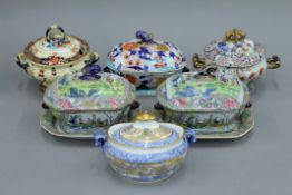 A collection of various Masons Ironstone and other tureens, two with stands. The largest 19 cm wide.