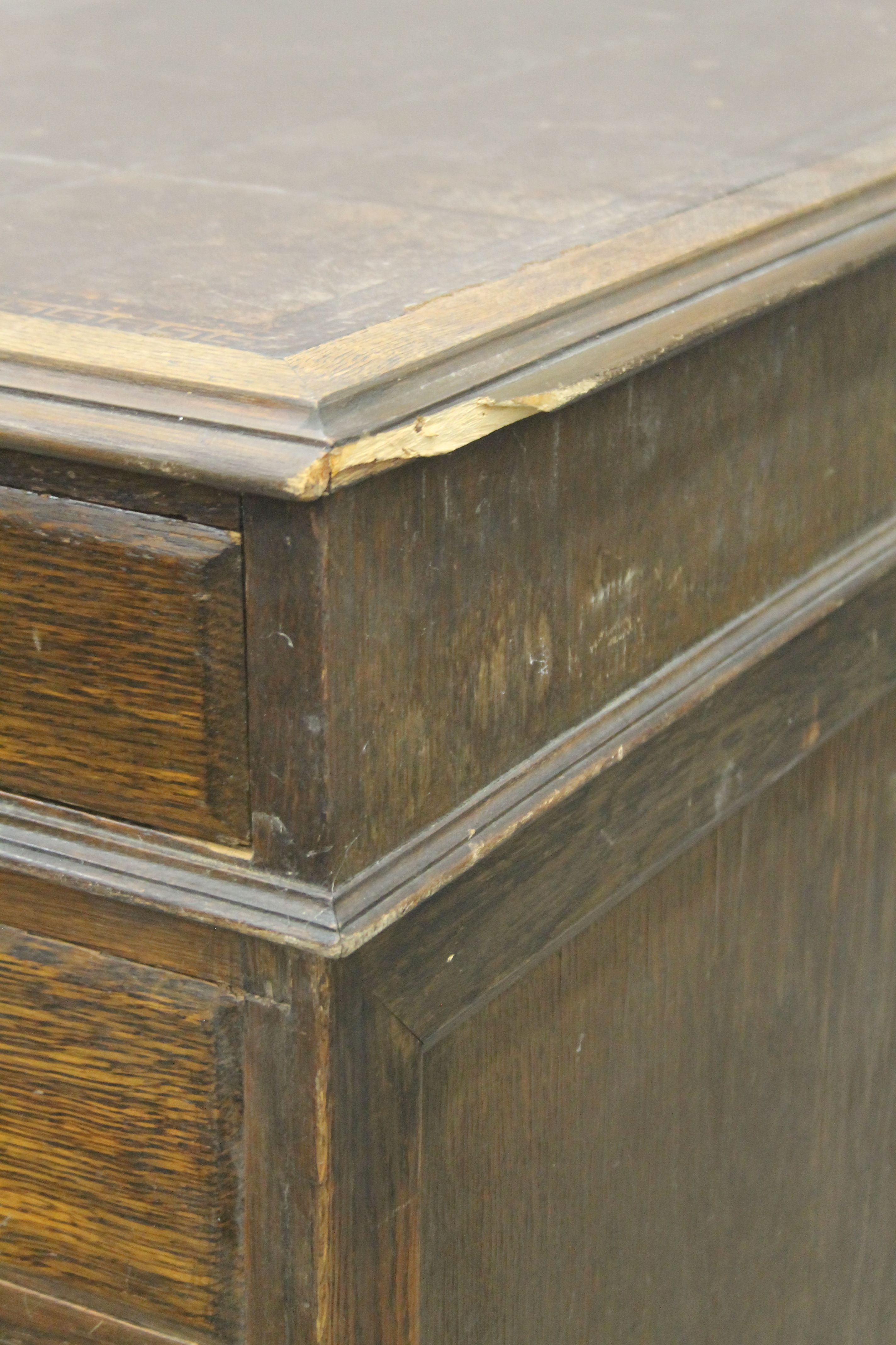 An early 20th century oak partner's desk. 182 x 123 cm. - Image 3 of 8