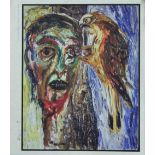 BILLY CHILDISH (born 1959) British (AR), Soldier's Head With Hawk, a signed print on card,