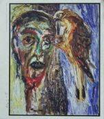 BILLY CHILDISH (born 1959) British (AR), Soldier's Head With Hawk, a signed print on card,