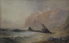 19TH CENTURY SCHOOL, Ship Wreck, watercolour, framed and glazed. 28.5 x 19 cm.