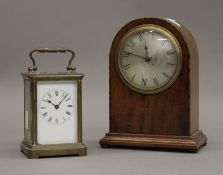 A Mappin and Webb mahogany mantle clock and a carriage clock. The former 19 cm high.