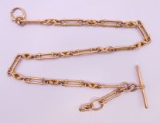 A 15 ct gold paperclip and patterned watch chain. 38.5 cm long. 37.4 grammes.