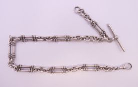 A silver watch chain, each link hallmarked. 37 cm long. 51.1 grammes.