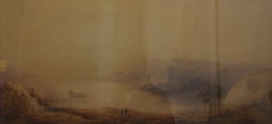 19TH CENTURY SCHOOL, Loch Scene, watercolour, indistinctly signed, framed and glazed. 73.5 x 34 cm.