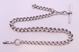 A silver watch chain. 42 cm long. 65.2 grammes.