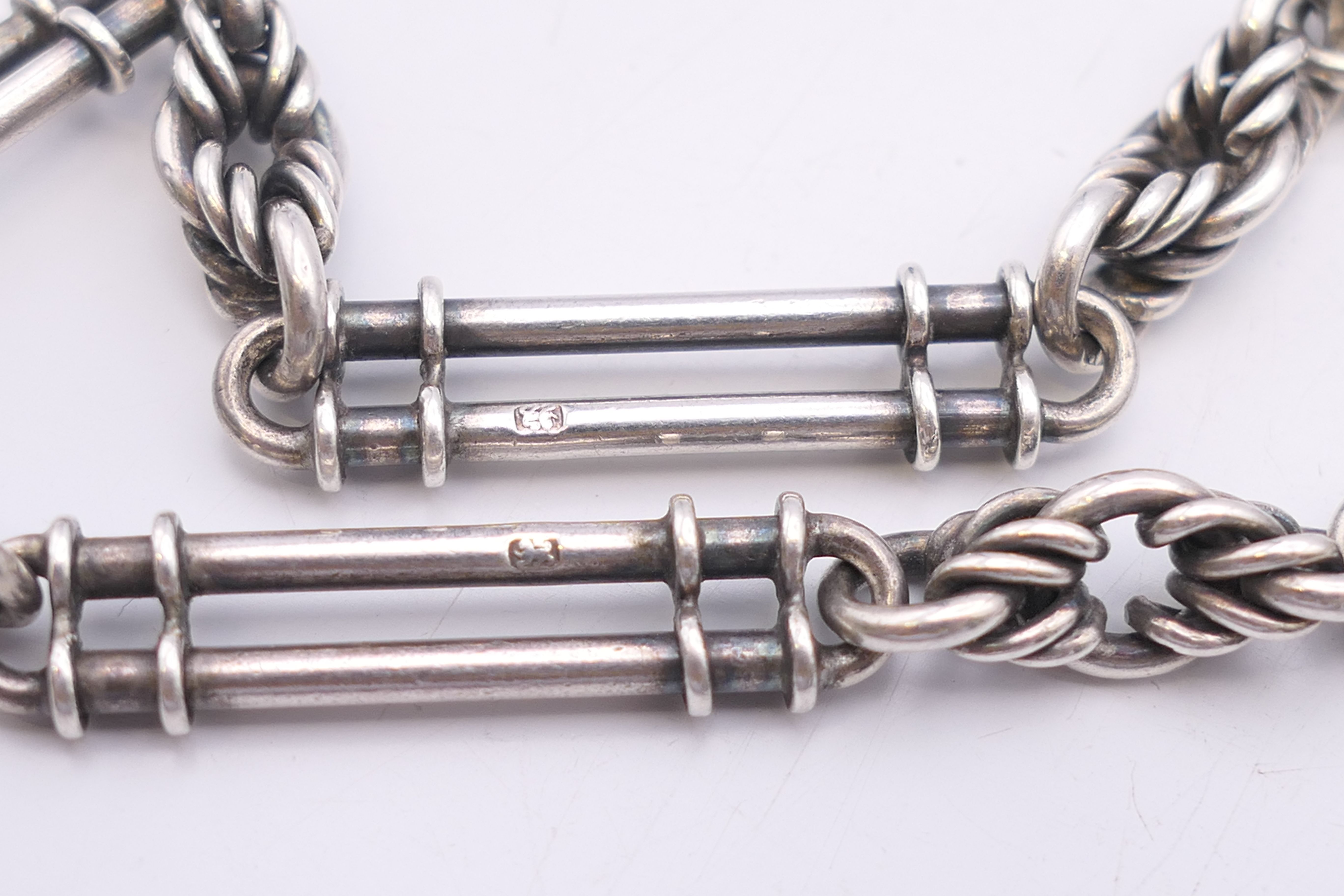 An ornate paperclip and twisted link silver watch chain. 34.5 cm long. 31 grammes. - Image 4 of 5