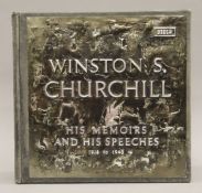 A boxed set of Winston Churchill speeches on records.