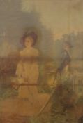A Victorian framed and glazed print of a Military Officer and a Young Lady. 35.5 x 52 cm.