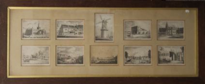 A set of twenty 19th century Great Yarmouth etchings housed across two oak glazed frames.