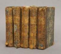 Five volumes of The Naturalist Pocket Magazine 1799/1800, with colour illustrations, worn and loose.