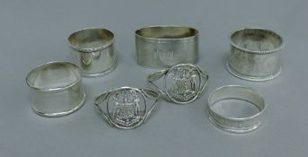 A quantity of various silver napkin rings. 133.2 grammes.
