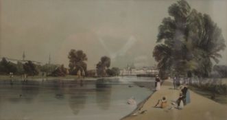 The Horse Guards from St James's Park London, print, framed and glazed. 44 x 23.5 cm.