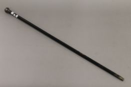 A silver handled walking stick. 91 cm long.