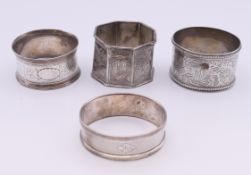 Four silver napkin rings. 66.9 grammes.