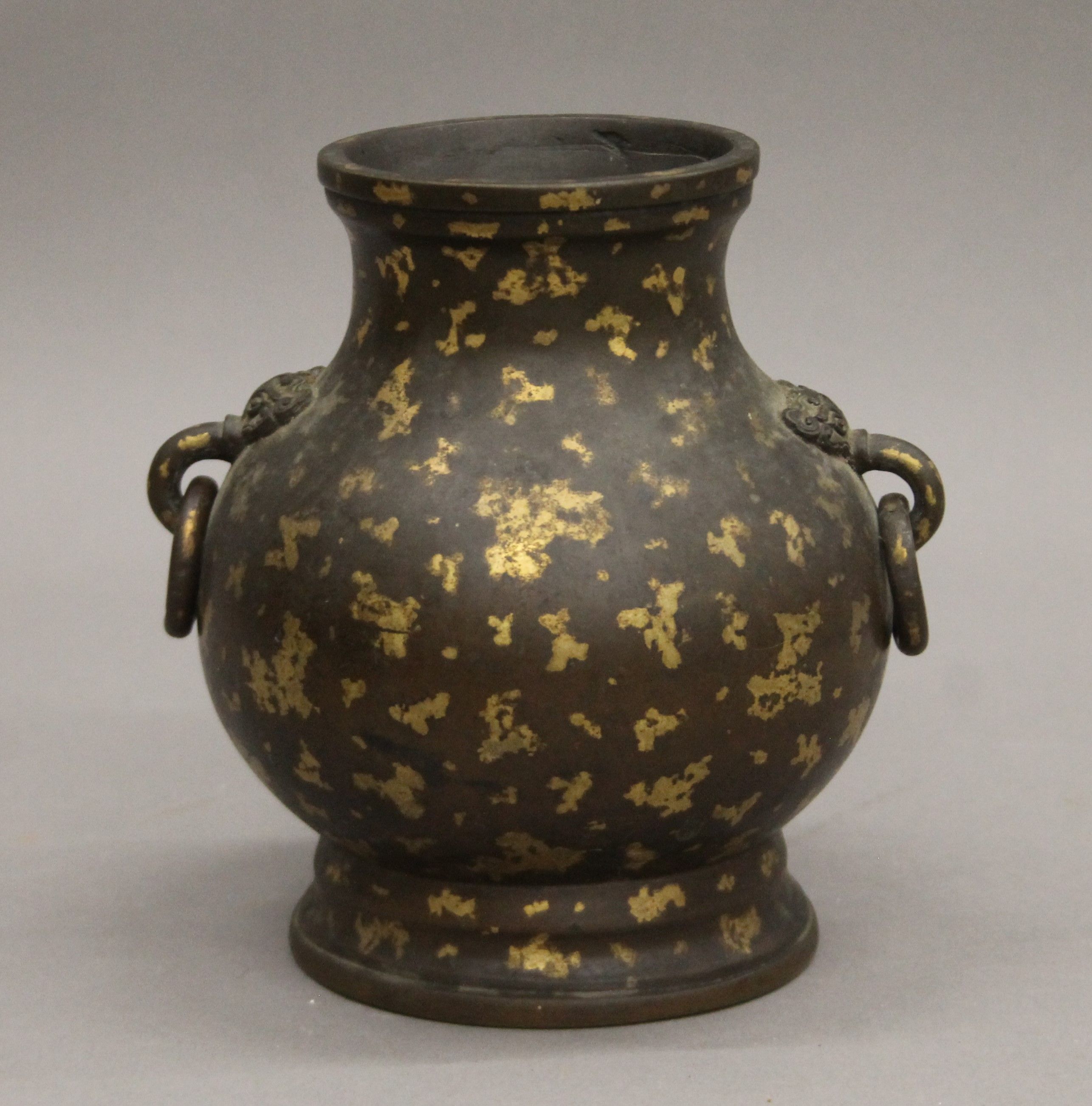 A Chinese gold splash bronze twin handled vase, possibly 18th/19th century,
