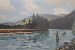 ROY NOCKOLDS, Fly Fishing, print, signed to the margin in pencil, framed and glazed. 79 x 54 cm.