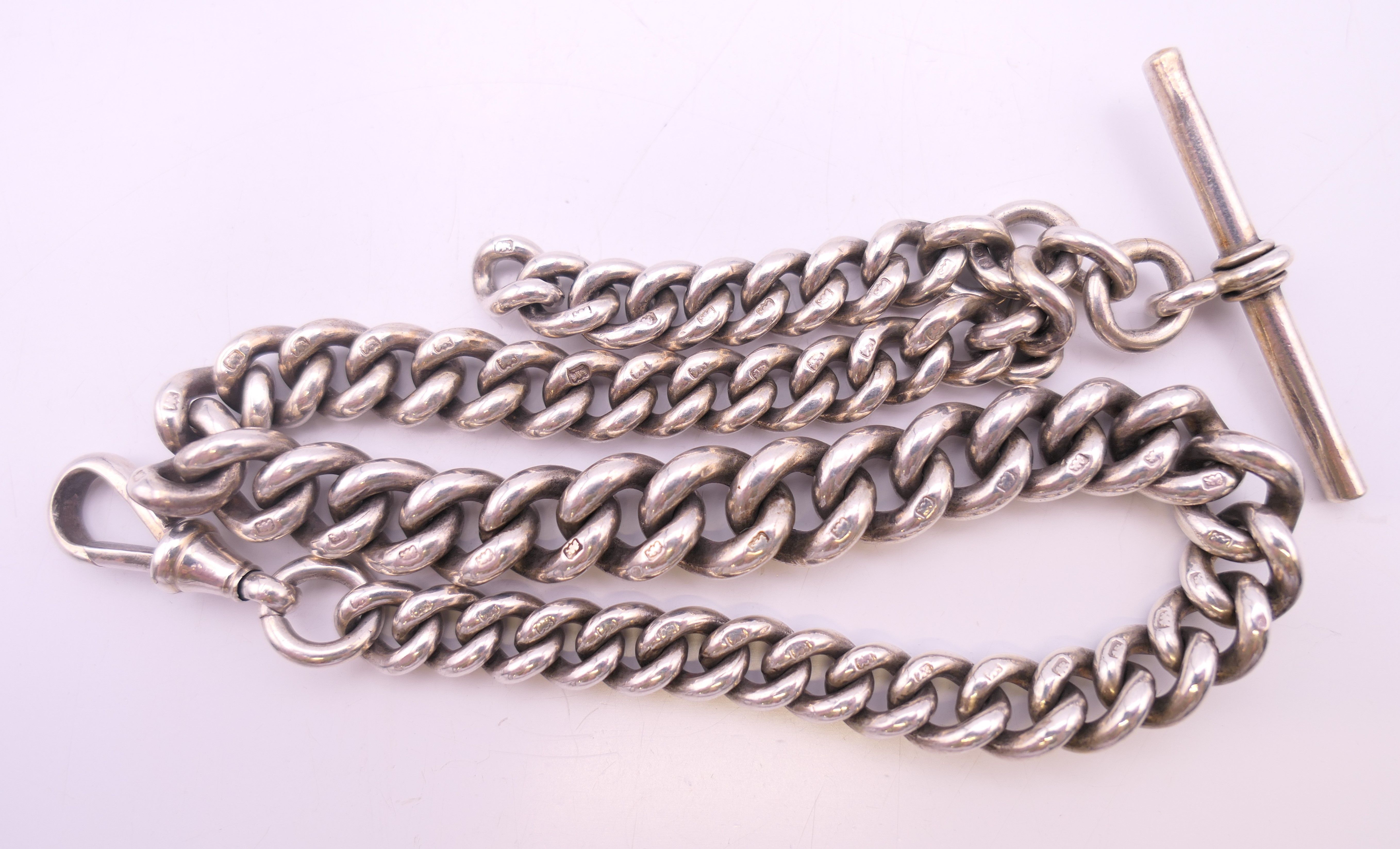 A silver watch chain. 34.5 cm long. 77.4 grammes. - Image 3 of 8