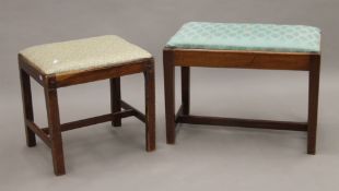 Two mahogany framed stools. The largest 64.5 cm long.