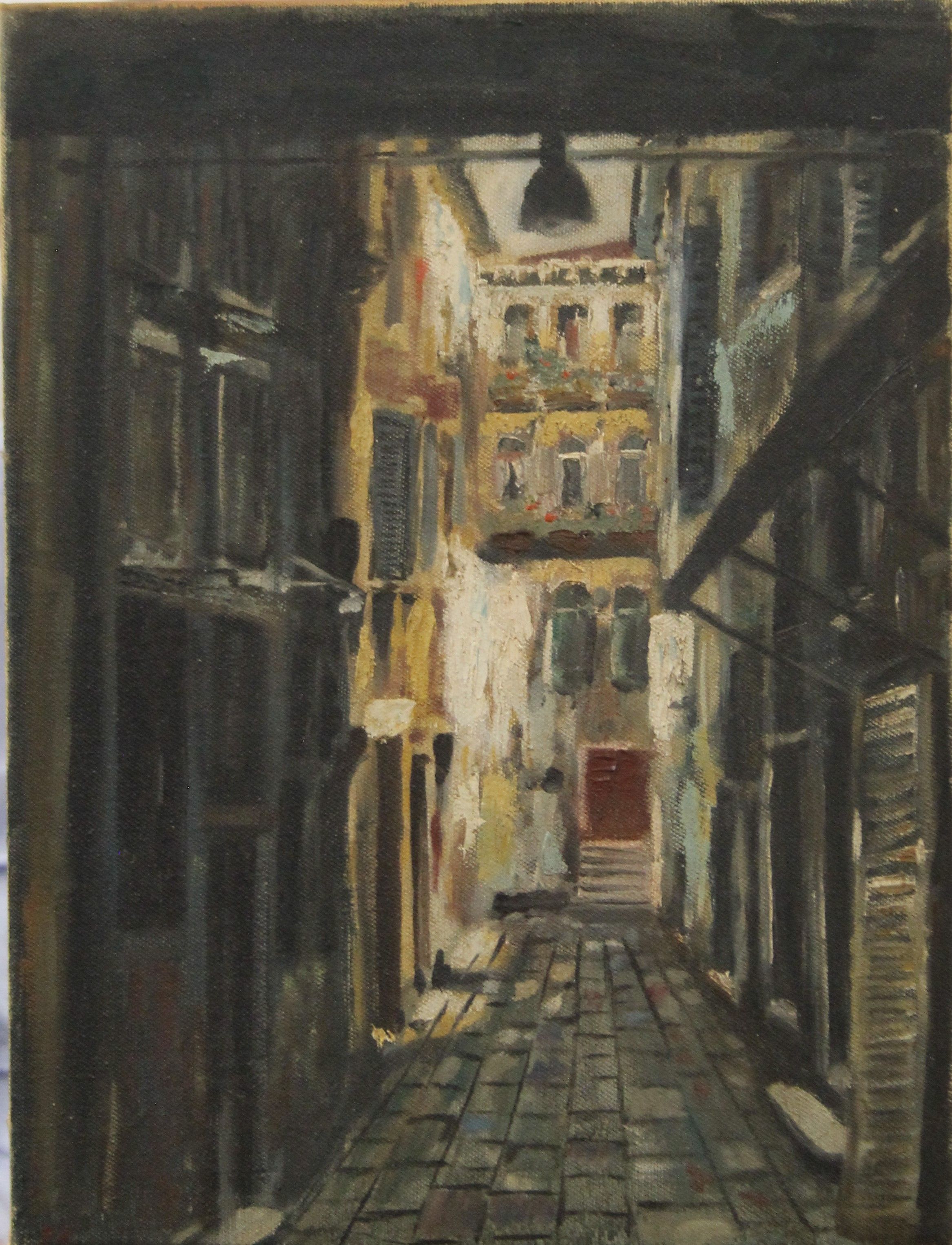 Street Scene, oil on canvas, unsigned, unframed. 30.5 x 40.5 cm.