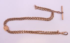 A 9 ct gold Albertina watch chain. 30 cm long. 20 grammes.