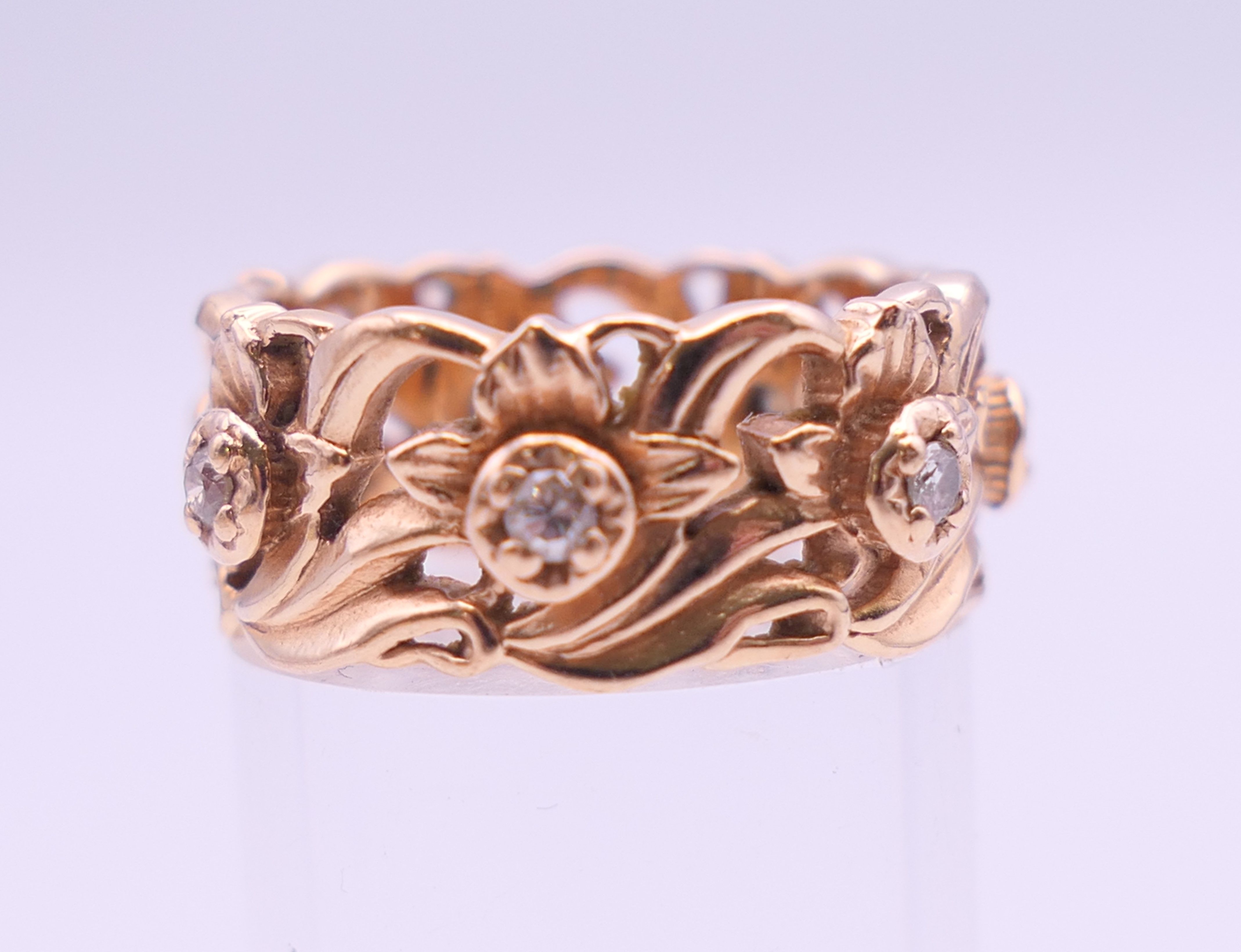 A 14 ct rose gold diamond set Welsh wedding ring. Ring size M/N. 7.9 grammes total weight. - Image 8 of 10