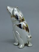 A silver plated polar bear formed cocktail shaker. 26 cm high.