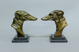 A pair of Art Deco style greyhound bookends. 22 cm high.