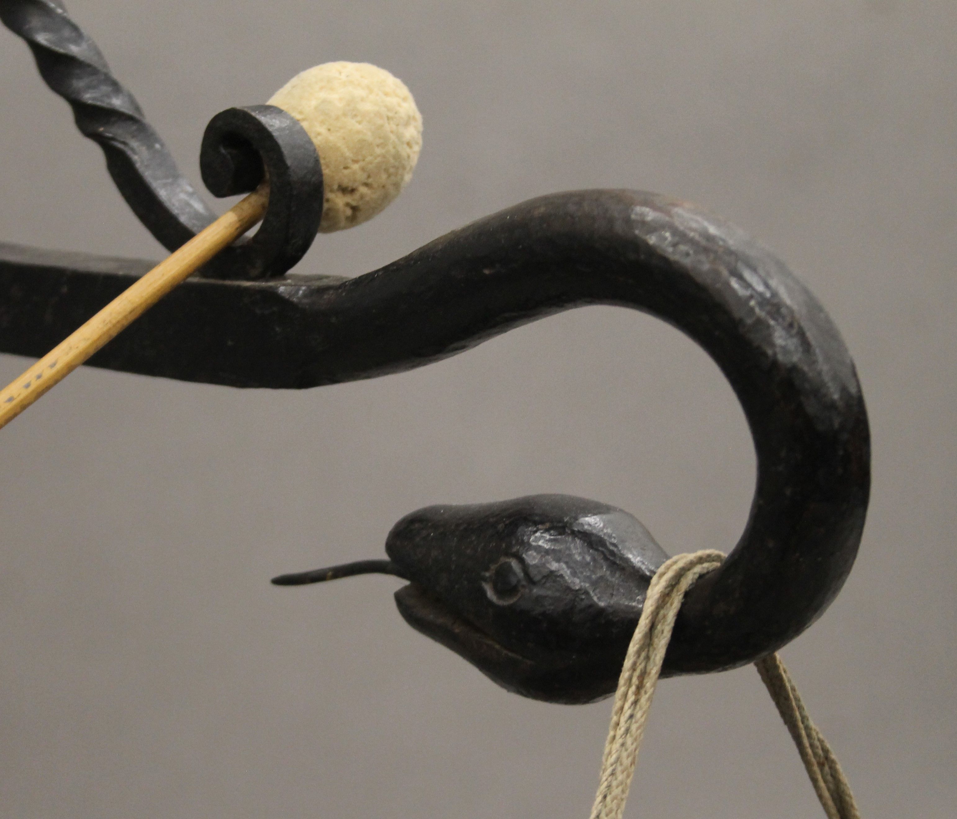 A large gong mounted on wrought iron stand formed as a snake. 98 cm high. - Image 3 of 3